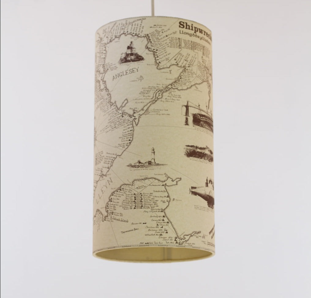 Shipwrecks of North Wales Map Drum Lamp Shade