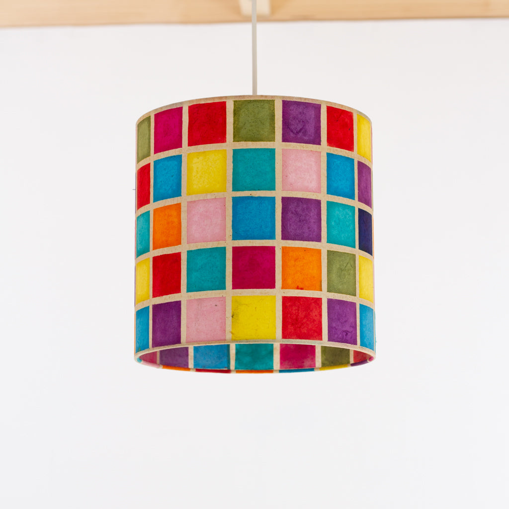 Drum Lamp Shade - P01 - Batik Multi Square, 25cm x 25cm
