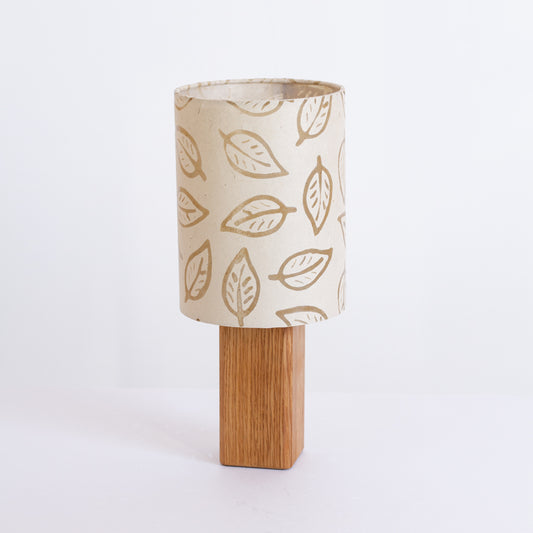Square Oak Table Lamp with 15cm Drum Lamp Shade P28 ~ Batik Leaf on Natural