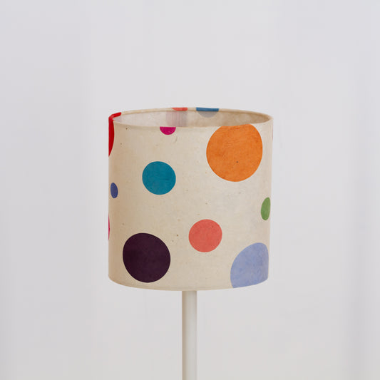 Oval Lamp Shade - P39 - Polka Dots on Natural Lokta, 20cm(w) x 20cm(h) x 13cm(d)