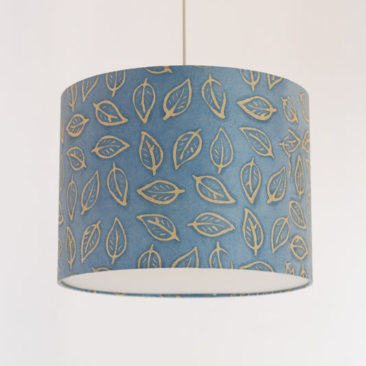 Drum Lamp Shade - P31 - Batik Leaf on Blue, 40cm(d) x 30cm(h)