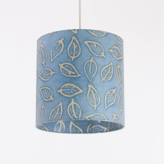 Drum Lamp Shade - P31 - Batik Leaf on Blue, 25cm x 25cm