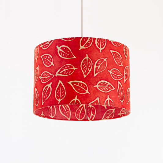 Drum Lamp Shade - P30 - Batik Leaf on Red, 30cm(d) x 20cm(h)