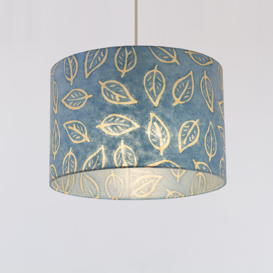 Drum Lamp Shade - P31 - Batik Leaf on Blue, 30cm(d) x 20cm(h)
