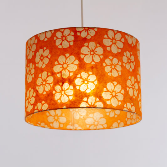 Drum Lamp Shade - P94 - Batik Star Flower on Orange, 30cm(d) x 20cm(h)