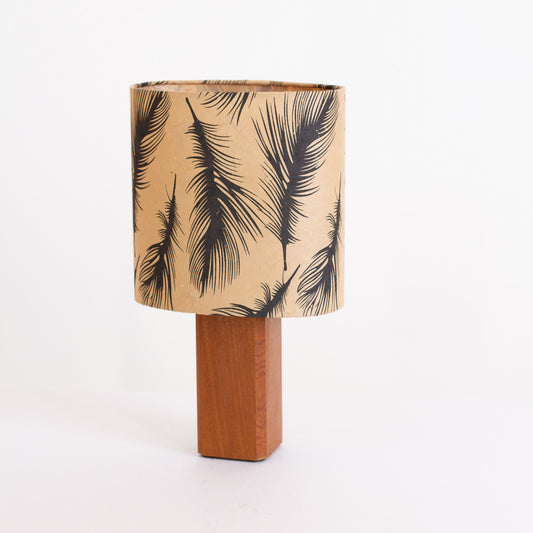Square Sapele Table Lamp with 20cm Oval Lamp Shade B102 - Black Feathers