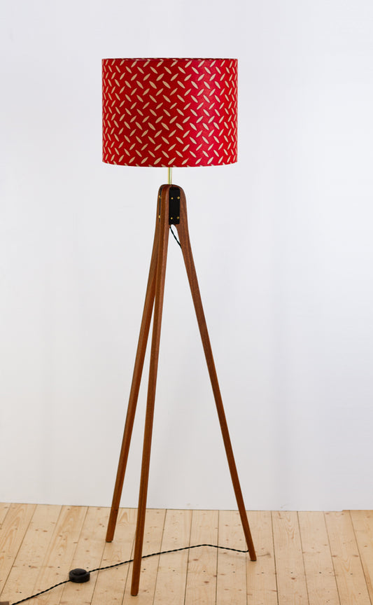 Sapele Tripod Floor Lamp - P90 ~ Batik Tread Plate Red