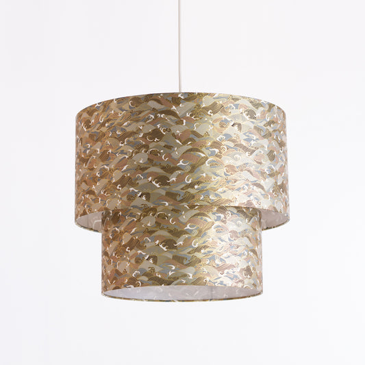 2 Tier Lamp Shade - W03 - Gold Waves on Greys, 40cm x 20cm & 30cm x 15cm