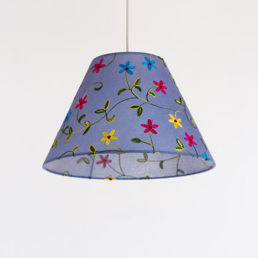 Conical Lamp Shade - P46 ~ Embroidered Evening Blue, 15cm Top, 35cm Bottom, 22cm Height