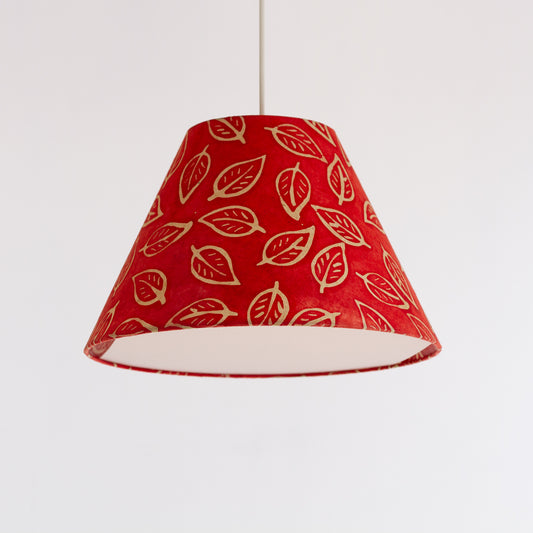 Conical Lamp Shade - P30 - Batik Leaf on Red, 15cm Top, 35cm Bottom, 22cm Height