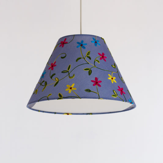 Conical Lamp Shade - P46 ~ Embroidered Evening Blue, 15cm Top, 35cm Bottom, 22cm Height