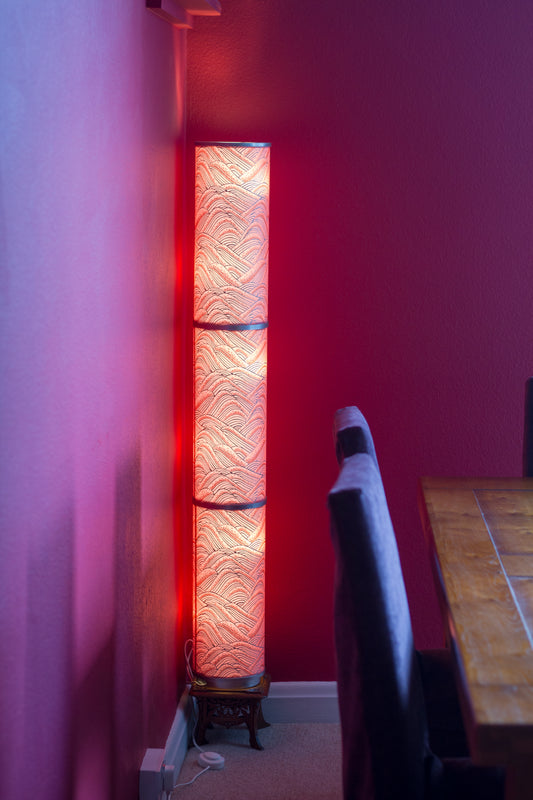 3 Panel Floor Lamp - W04 - Pink Hills with Gold Flowers, 20cm(d) x 1.4m(h)