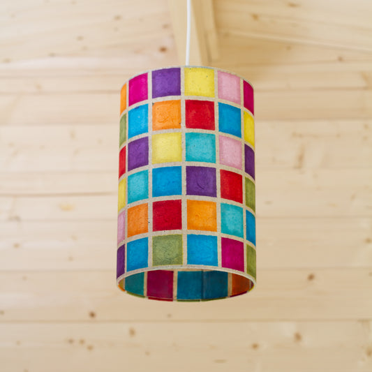 Drum Lamp Shade - P01 - Batik Multi Square, 20cm(d) x 30cm(h)