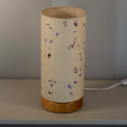 Flat Round Oak Table Lamp with 15cm x 30cm Lampshade in P34 ~ Cornflower Petals