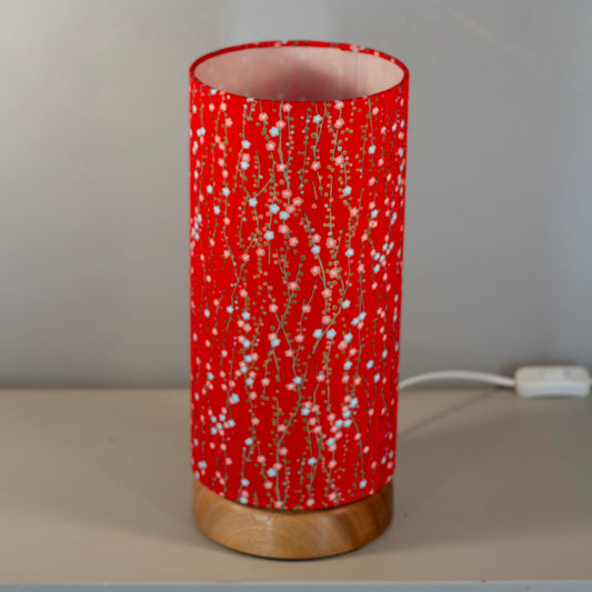 Flat Round Sapele Table Lamp with 15cm x 30cm Lampshade in W01 ~ Red Daisies