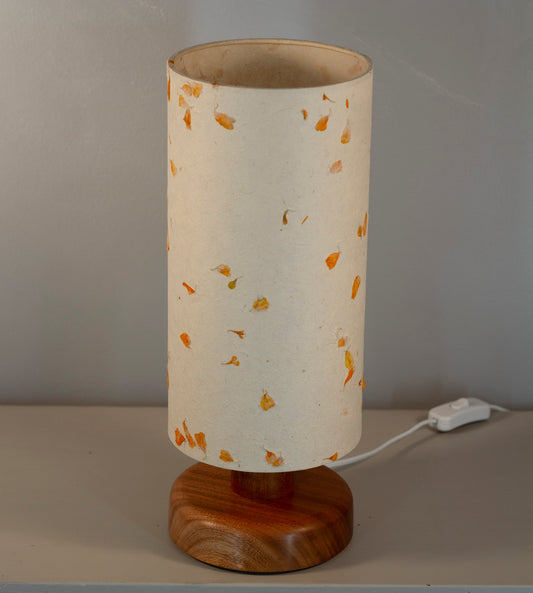 Round Sapele Table Lamp with 15cm x 30cm Lampshade in P32 ~ Marigold Petals