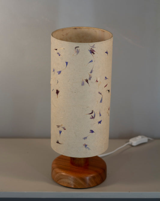 Round Sapele Table Lamp with 15cm x 30cm Lampshade in P34 ~ Cornflower Petals