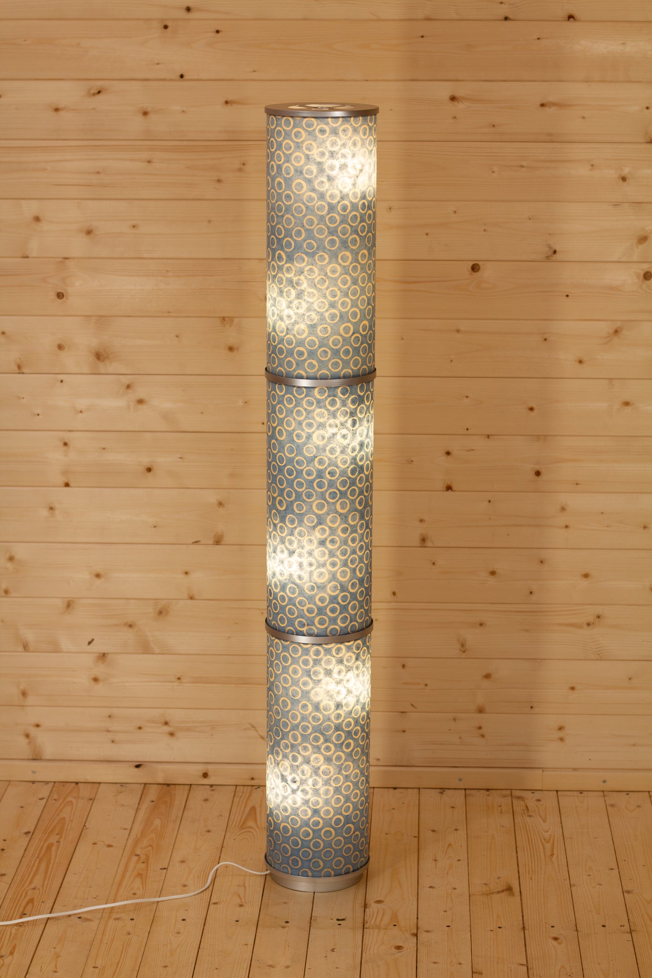 3 Panel Floor Lamp - P72 - Batik Blue Circles, 20cm(d) x 1.4m(h)