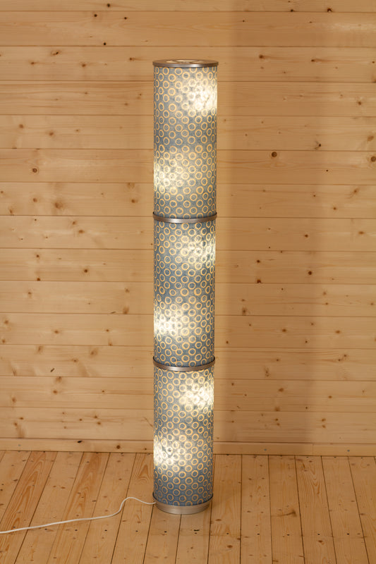 3 Panel Floor Lamp - P72 - Batik Blue Circles, 20cm(d) x 1.4m(h)
