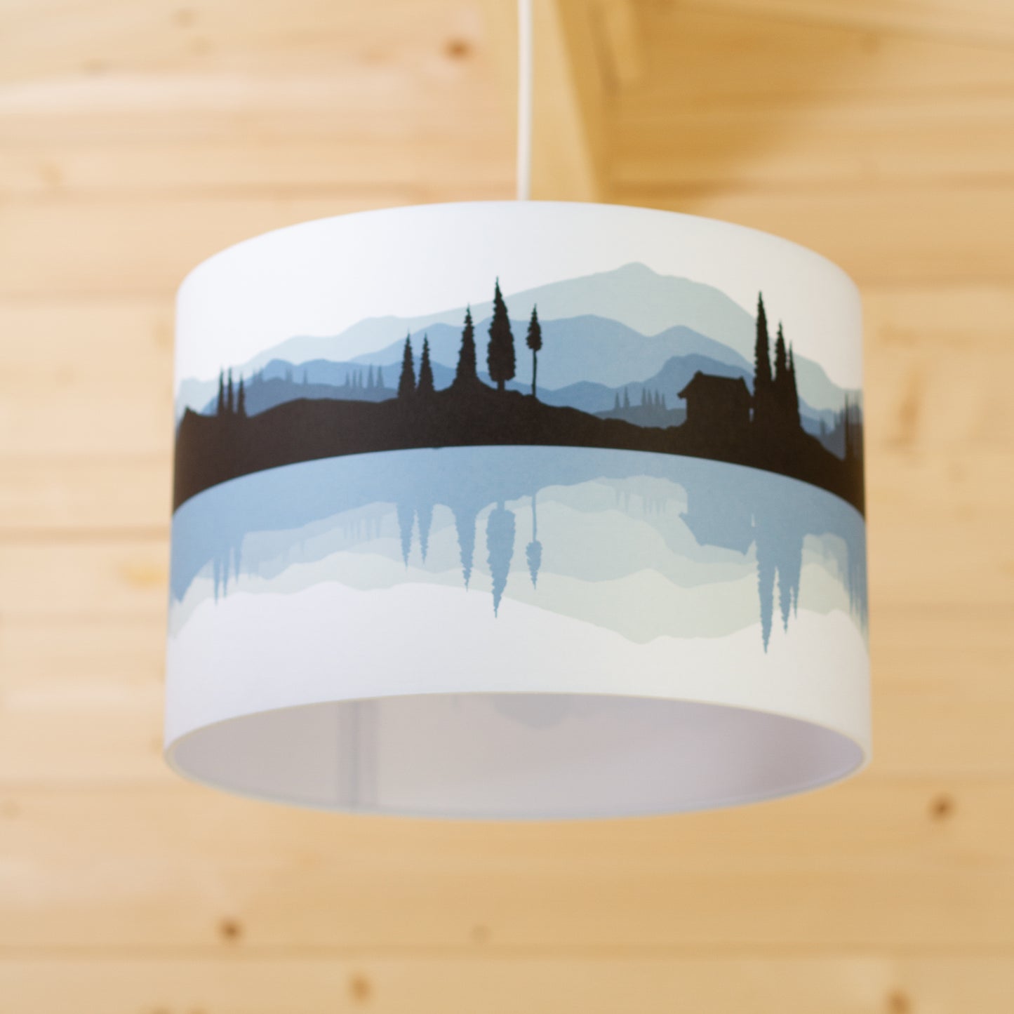 Landscape #3 Print Lampshade (Drum Lamp Shade 30cm(d) x 20cm(h) - Blue (D10)