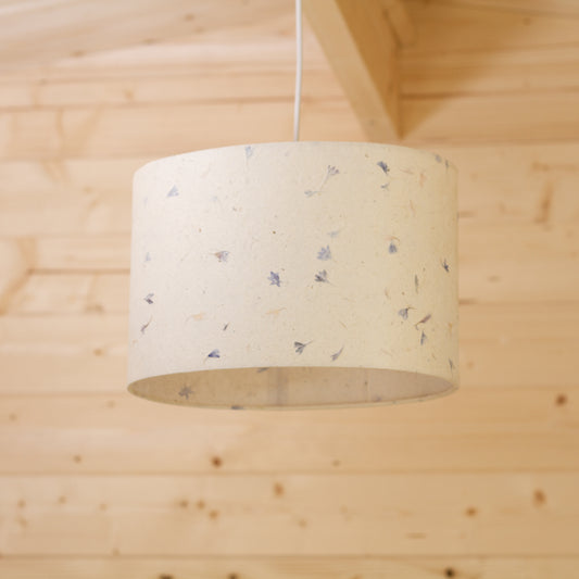 Oval Lamp Shade - P34 - Cornflower Petals on Natural Lokta, 30cm(w) x 20cm(h) x 22cm(d)