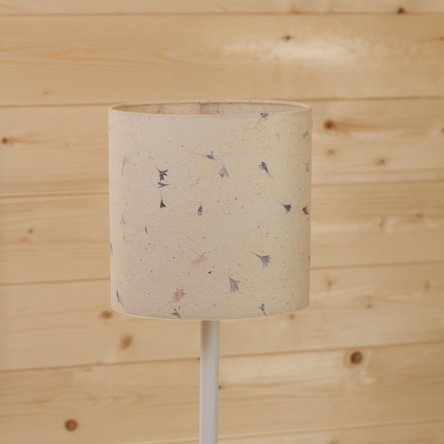Oval Lamp Shade - P34 - Cornflower Petals on Natural Lokta, 20cm(w) x 20cm(h) x 13cm(d)