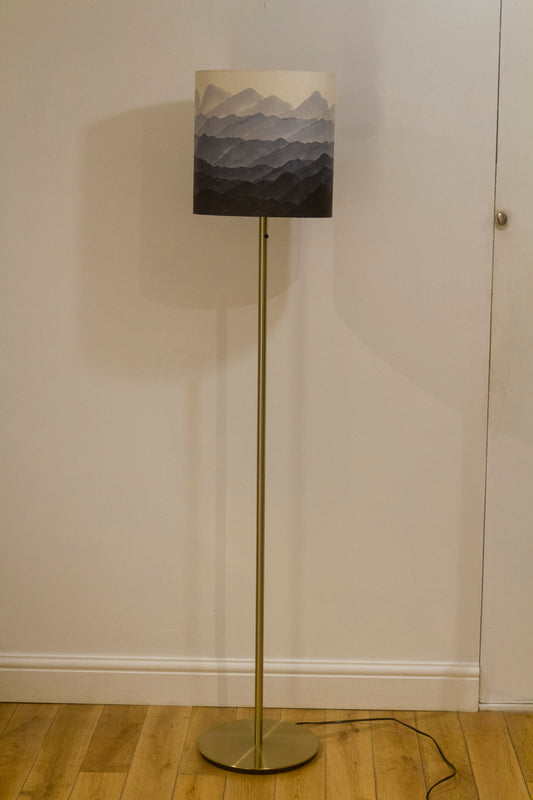 Original Ink Sketch Lamp Shade on a Brass Effect Floor Lamp