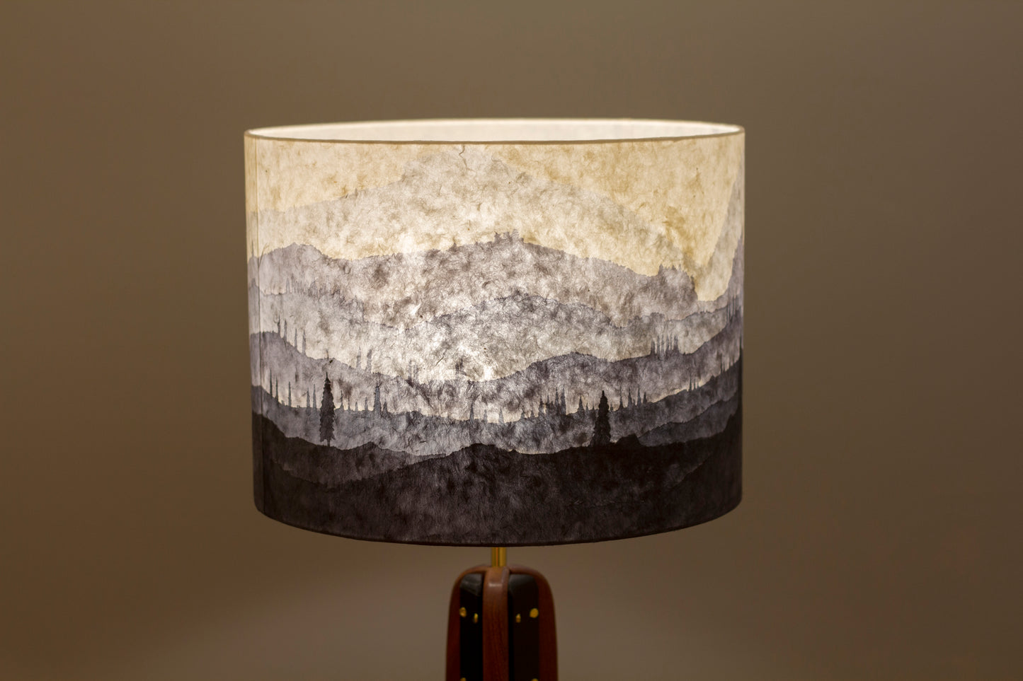Original Ink Sketch Lamp Shade on a Sapele Tripod Floor Lamp