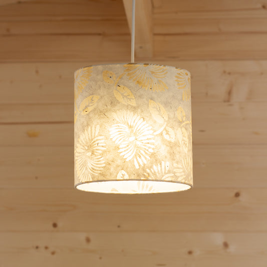 Oval Lamp Shade - P09 - Batik Peony on Natural, 20cm(w) x 20cm(h) x 13cm(d)