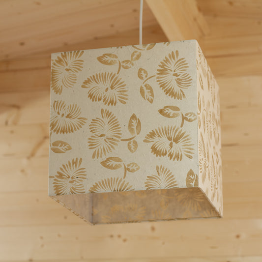 Square Lamp Shade - P09 - Batik Peony on Natural, 30cm(w) x 30cm(h) x 30cm(d)