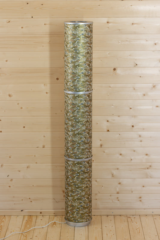 3 Panel Floor Lamp - W03 - Gold Waves on Greys, 20cm(d) x 1.4m(h)