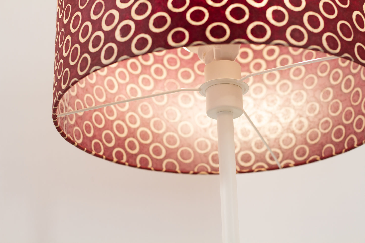 Drum Lamp Shade - P73 - Batik Cranberry Circles, 40cm(d) x 30cm(h)
