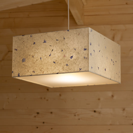Square Lamp Shade - P34 - Cornflower Petals on Natural Lokta, 40cm(w) x 20cm(h) x 40cm(d)