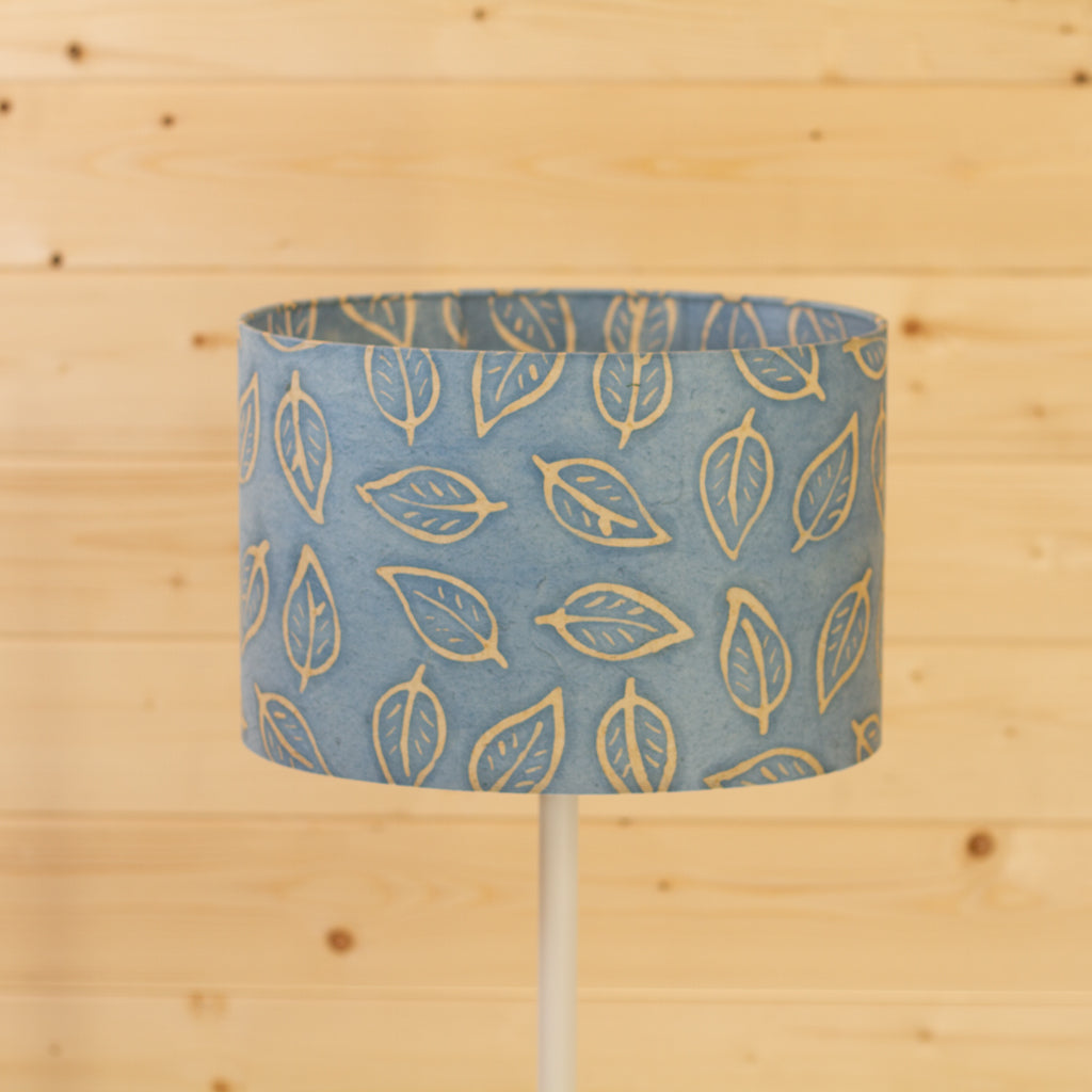 Oval Lamp Shade - P31 - Batik Leaf on Blue, 30cm(w) x 20cm(h) x 22cm(d)