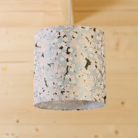 Drum Lamp Shade - W02 ~ Pink Cherry Blossom on Grey, 20cm(d) x 20cm(h)