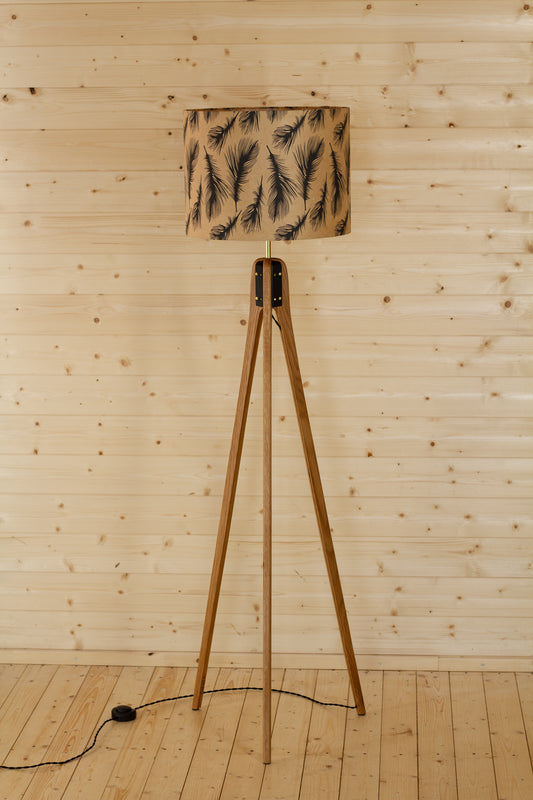 Oak Tripod Floor Lamp - B102 - Black Feather