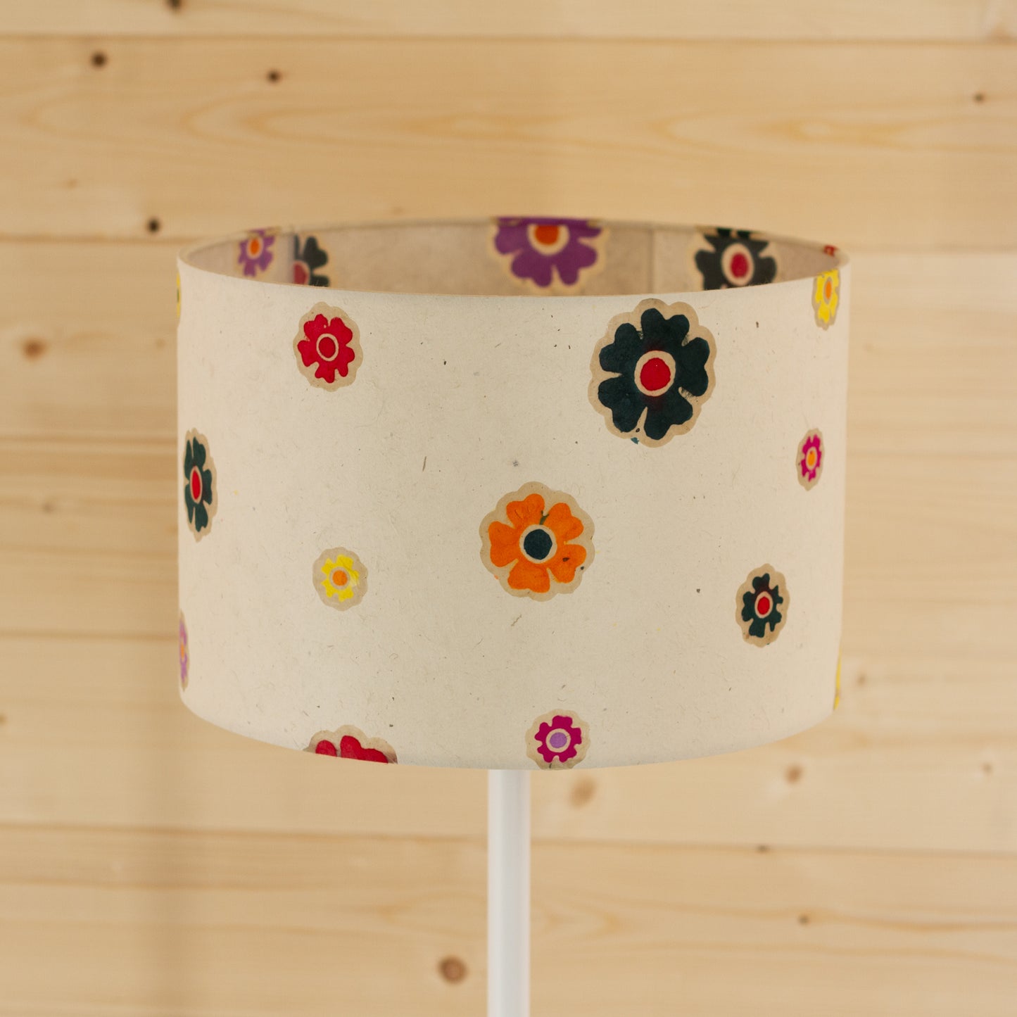 Drum Lamp Shade - P35 - Batik Multi Flower on Natural, 30cm(d) x 20cm(h)