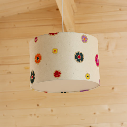 Drum Lamp Shade - P35 - Batik Multi Flower on Natural, 30cm(d) x 20cm(h)