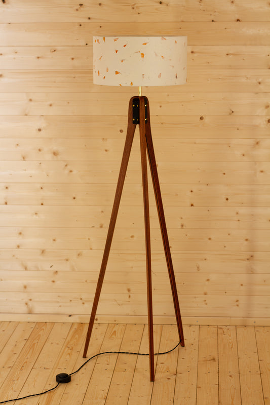 Sapele Tripod Floor Lamp - P32 - Marigold Petals on Natural Lokta