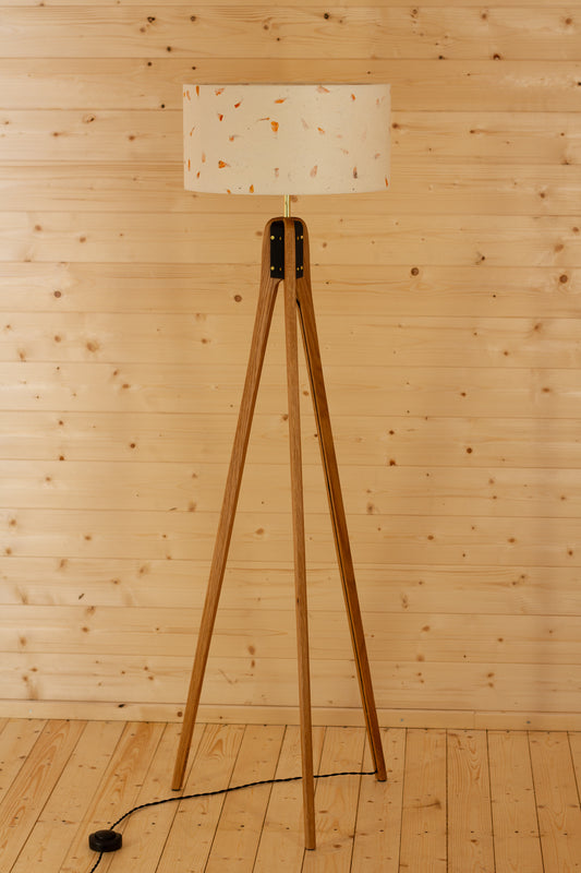 Oak Tripod Floor Lamp - P32 - Marigold Petals on Natural Lokta