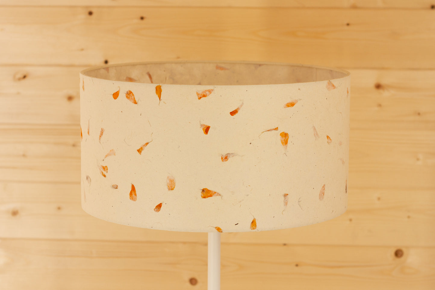 Drum Lamp Shade - P32 - Marigold Petals on Natural Lokta, 40cm(d) x 20cm(h)