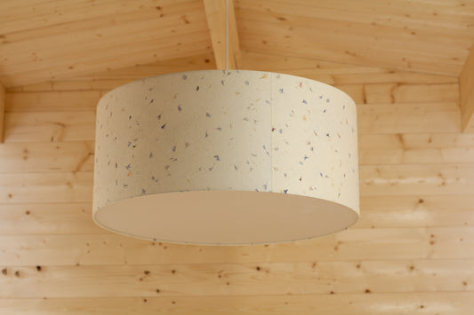 Drum Lamp Shade - P34 - Cornflower Petals on Natural Lokta, 70cm(d) x 30cm(h)