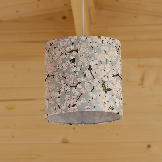 Oval Lamp Shade - W02 ~ Pink Cherry Blossom on Grey, 20cm(w) x 20cm(h) x 13cm(d)