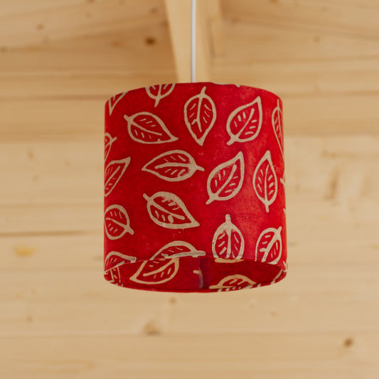 Oval Lamp Shade - P30 - Batik Leaf on Red, 20cm(w) x 20cm(h) x 13cm(d)