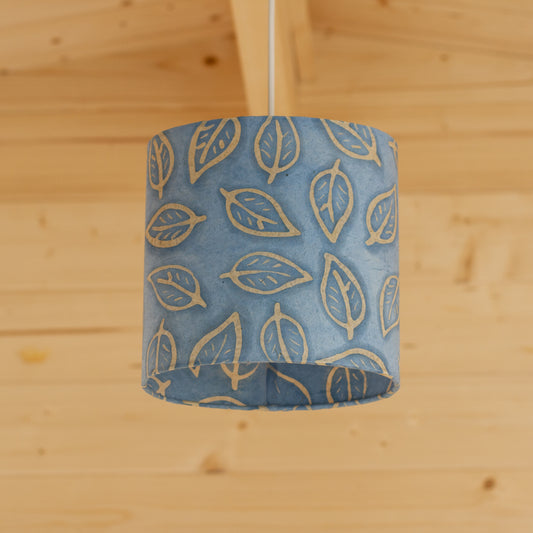 Oval Lamp Shade - P31 - Batik Leaf on Blue, 20cm(w) x 20cm(h) x 13cm(d)