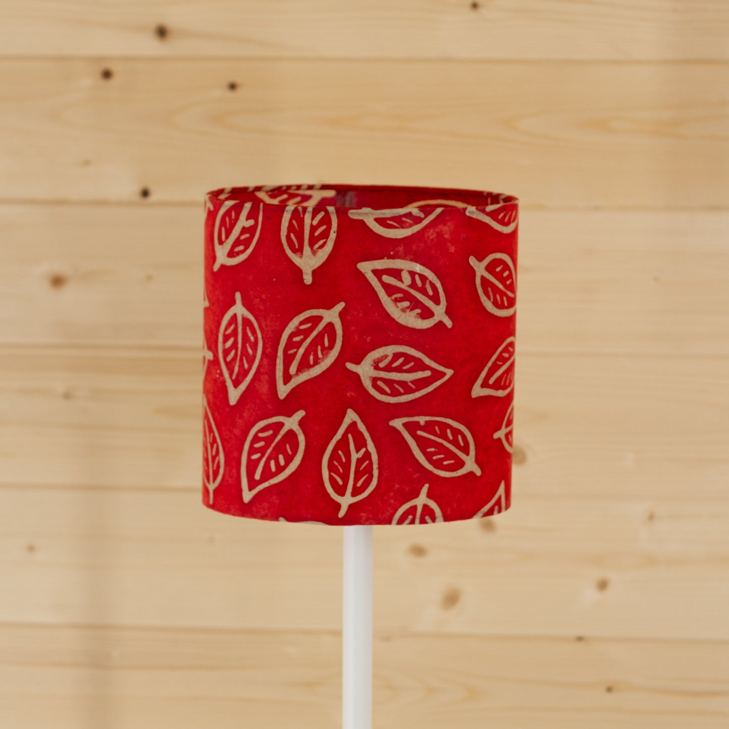 Oval Lamp Shade - P30 - Batik Leaf on Red, 20cm(w) x 20cm(h) x 13cm(d)