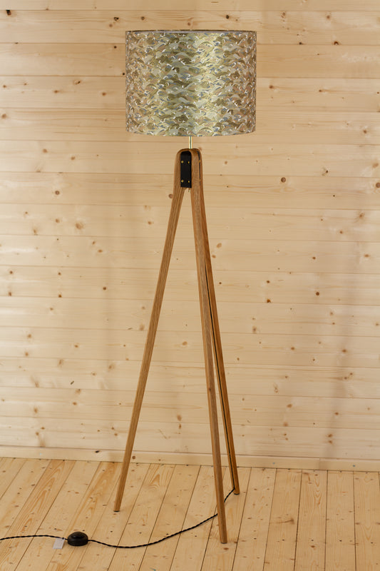 Oak Tripod Floor Lamp - W03 ~ Gold Waves on Greys