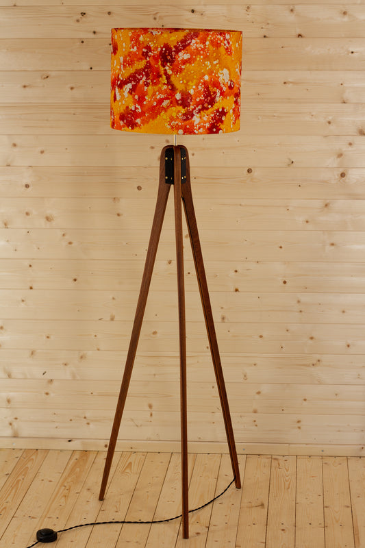 Sapele Tripod Floor Lamp - B112 ~ Batik Lava Red/Orange