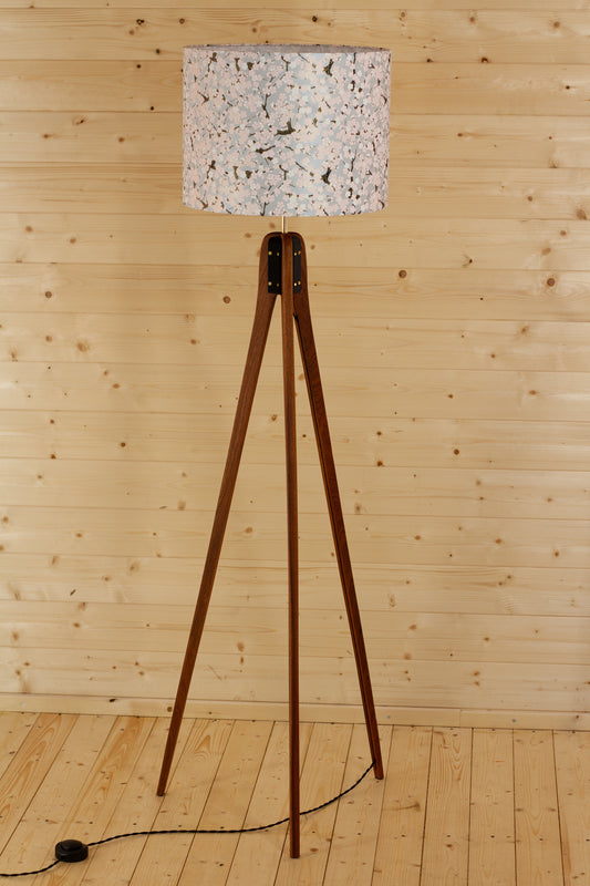 Sapele Tripod Floor Lamp - W02 ~ Pink Cherry Blossom on Grey
