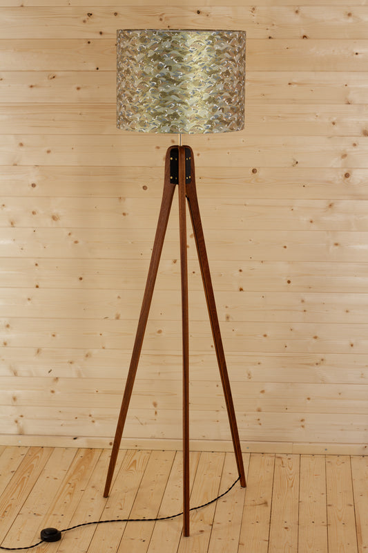 Sapele Tripod Floor Lamp - W03 ~ Gold Waves on Greys